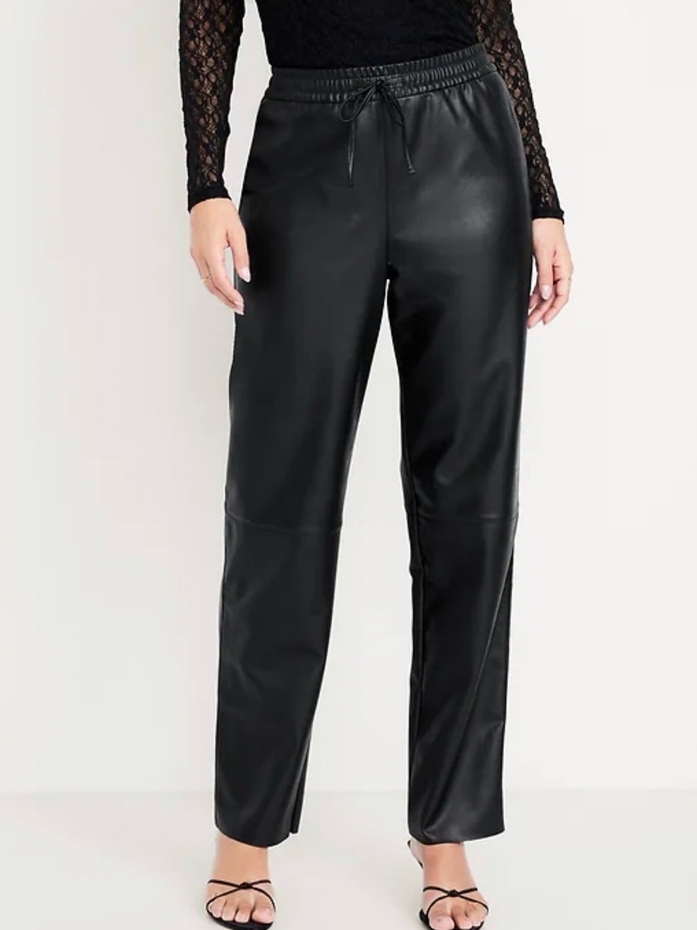 Old Navy Black Faux-Leather Drawstring Straight-Leg Pants